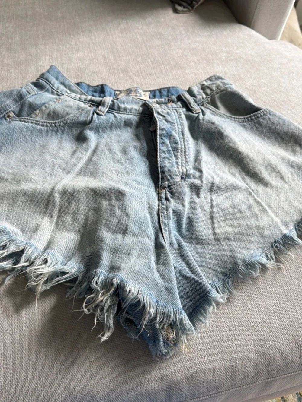 Free People Light Blue Distressed Denim Shorts